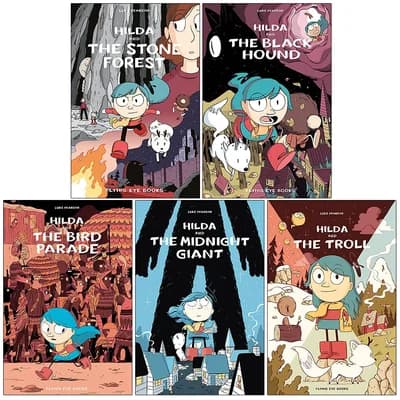Cover of Hildafolk Comics Collection 5 Books Set By Luke Pearson (Hilda and the Stone Forest, Hilda and the Black Hound, Hilda and the Bird Parade, Hilda and the Midnight Giant, Hilda and the Troll)