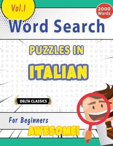 Cover of Word Search Puzzles in Italian for Beginners - Awesome! Vol.1 - Delta Classics