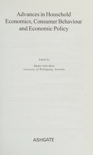 Cover of Advances in Household Economics, Consumer Behaviour and Economic Policy