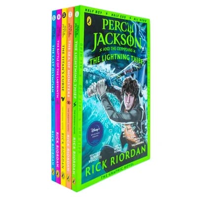Cover of Percy Jackson Graphic Novels 1-5 Books Collection Set(The Lightning Thief, Sea of Monsters, Titan's Curse, The Battle of the Labyrinth, The Last Olympian)