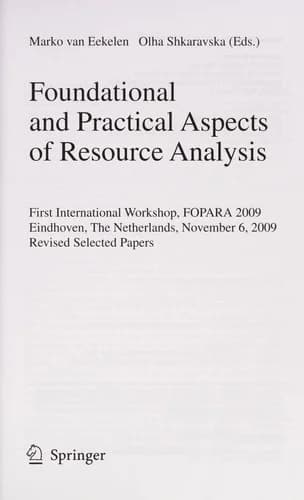 Cover of Foundational and Practical Aspects of Resource Analysis